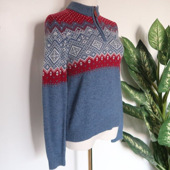 Vineyard Vines Fair Isle 1/4 Zip Sweater Blue Red Merino Wool Alpaca Long Sleeve - Picture 4 of 16